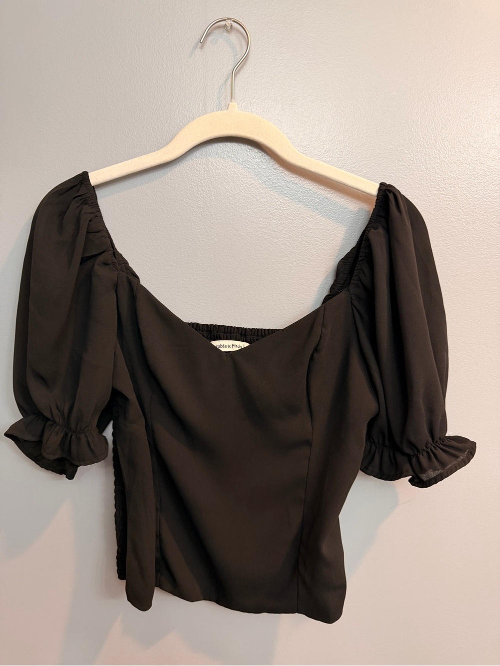 Abercrombie & Fitch Black Puff Sleeve Square Neck Blouse